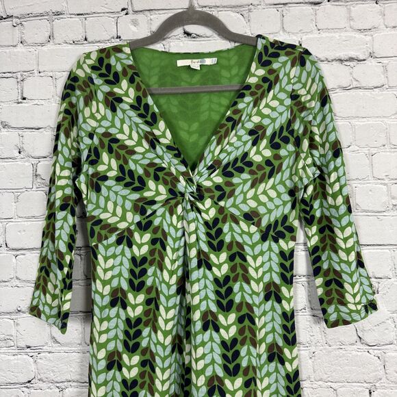 Boden Knit Knot Twist Front Jersey Printed Midi Day Dress Womens 6 Green Multi - Picture 2 of 11